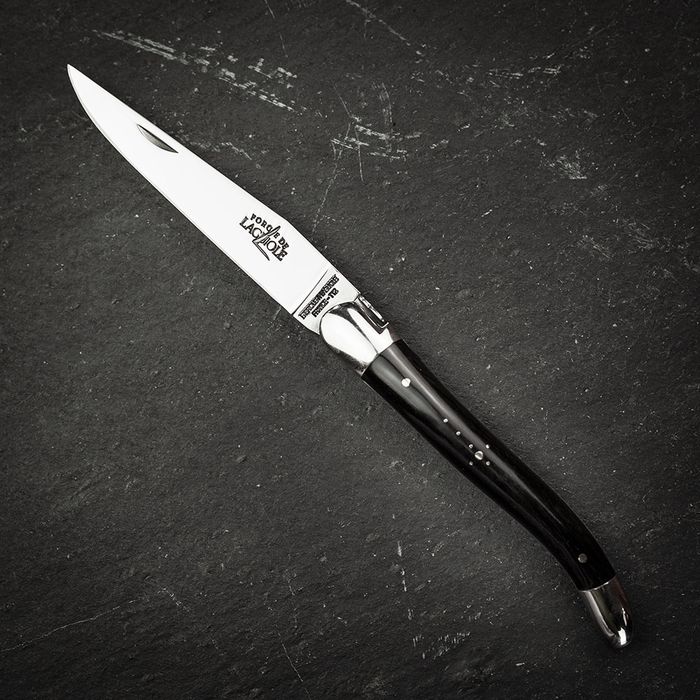 Forge de Laguiole Folding Knife High Polish Blade with Dark Horn Handle - 11cm  main product photo