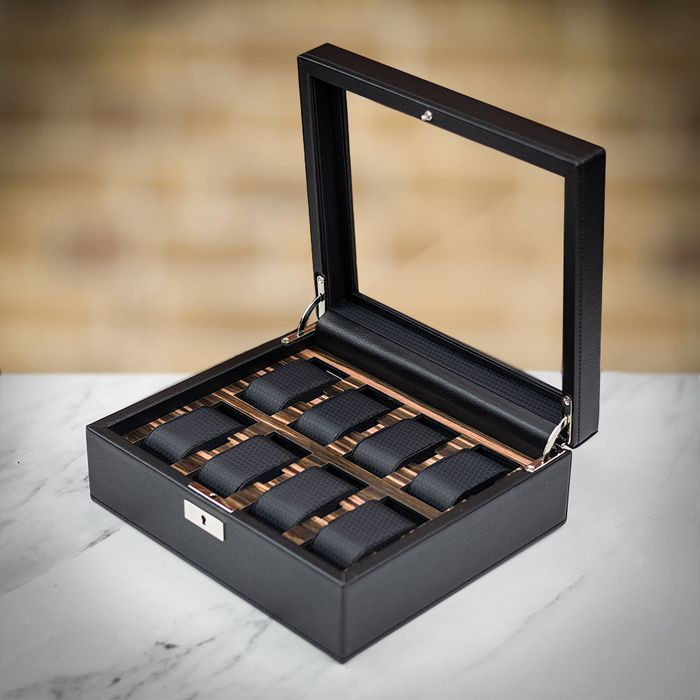 WOLF Macassar 8pc Watch Box - Black main product photo