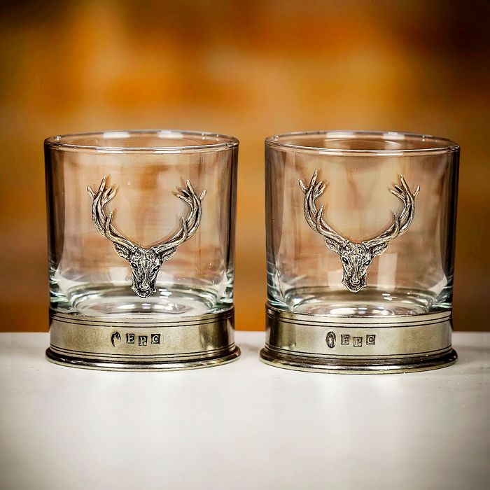 English Pewter Co Pair of Stag Whisky Glass Tumblers main product photo