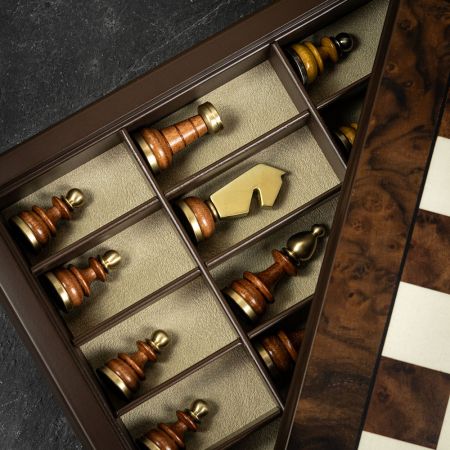 Italfama Solid Brass &amp; Wood Contemporary Chess Set - Medium