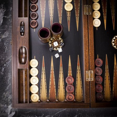 Helena Inlaid Black and Pearl Backgammon and Checkers Set - Tournament