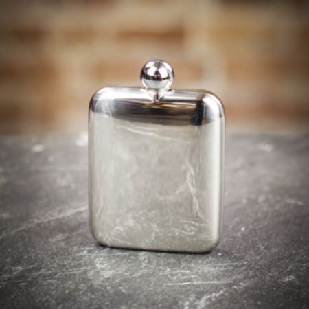 Pinder Brothers Stainless Steel Hip Flask in Aged Brown Leather Pouch - 6oz