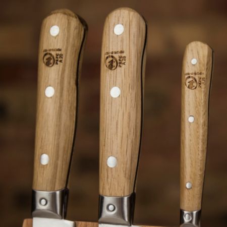 Jean Dubost Pradel 1920 Oak Handle Four Piece Kitchen Knife Set