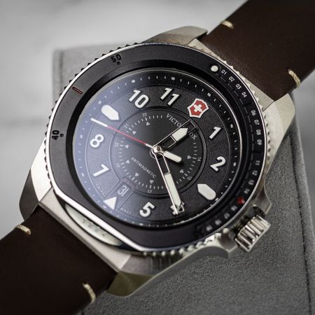 Victorinox Journey 1884 43mm Watch - Black Dial, Brown Leather Strap + Black Rubber Strap