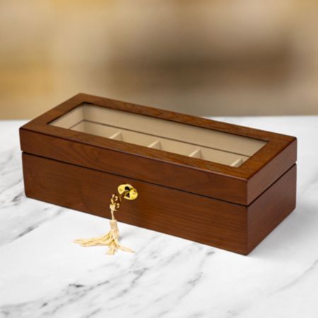 Mele &amp; Co Glass Top Wooden Watch Box - Dark Beech