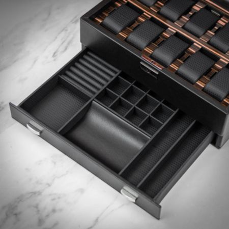 WOLF 10pc Watch Box with Drawer - Black Ebony Macassar