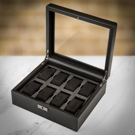 WOLF 8pc Vegan Leather Watch Box - Black