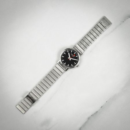 Mondaine Classic - Black Dial / Silver Stainless Steel Strap / 36mm