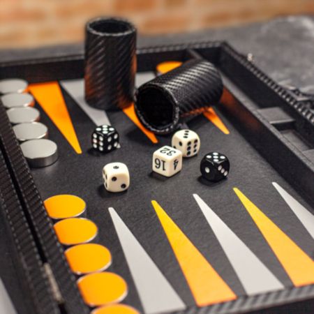 Italfama Backgammon Set Carbon Black/Orange Leatherette - Medium