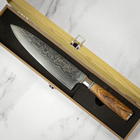 Katana Saya Olivewood 20cm Damascus Chef&#039;s Knife