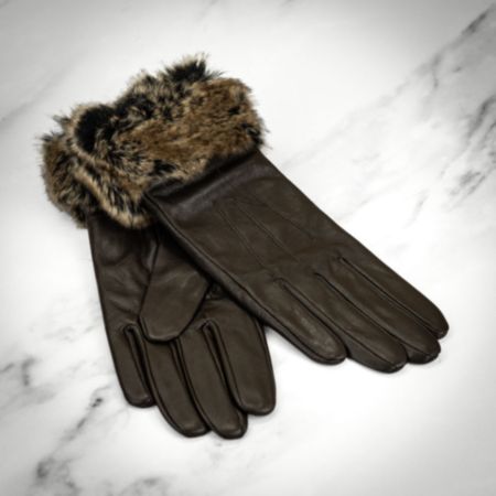 Barbour Faux-Fur Trimmed Leather Gloves - Brown