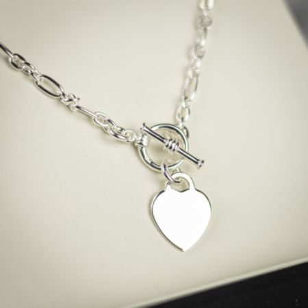 Farrar &amp; Tanner Sterling Silver Cable Figaro Necklace with Engravable Heart Charm - 18”